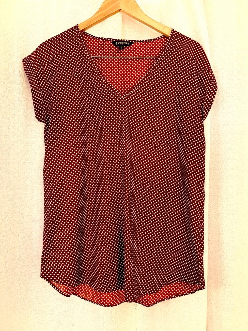 Express Red Polka Dot V-Neck Cap Sleeve Blouse